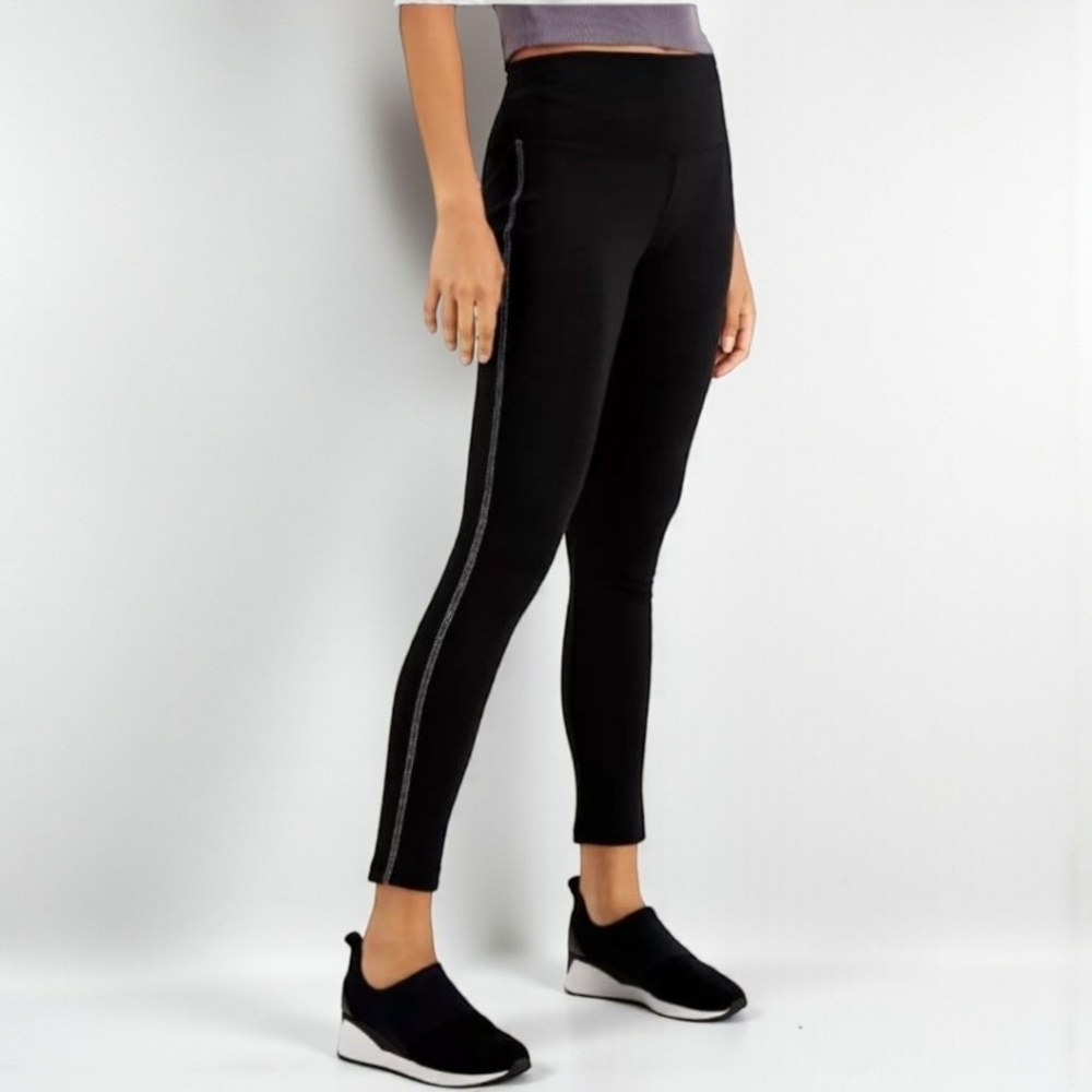 INC International Concepts Side-Trim Leggings Deep Black M